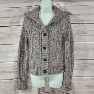 GAP cardigan sweater collared cable knit button front marled brown khaki tan M